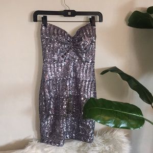 Silver sequin mini dress